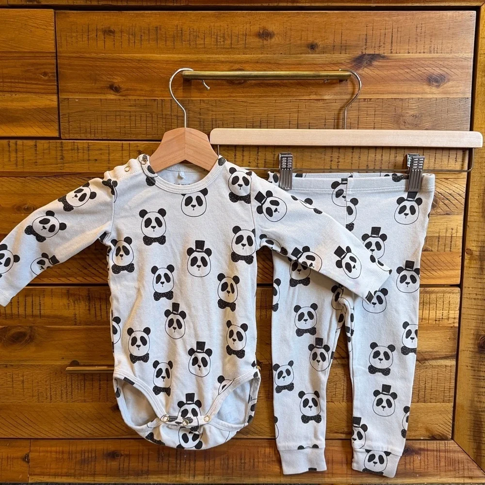 Mini Rodini Baby Panda Print Kids One Piece Set
